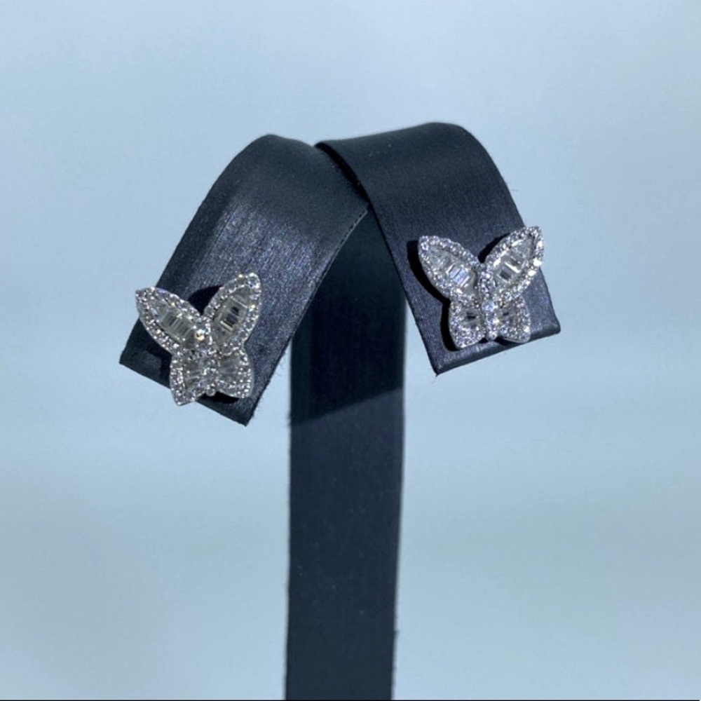 14K White Gold Moissanite Butterfly Earrings10x11mm Sparkling Studs Fine Jewelry